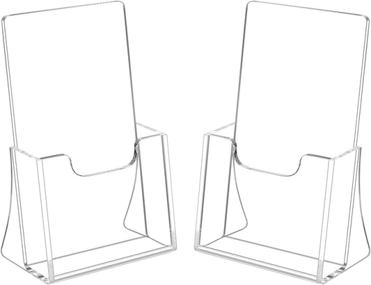 HIIMIEI 2 Pack 4 inch Wide Acrylic Brochure Holders for Pamphlets, Cards, Brochures, Magazines, Literature, Pamphlets Display Stand for Countertop
