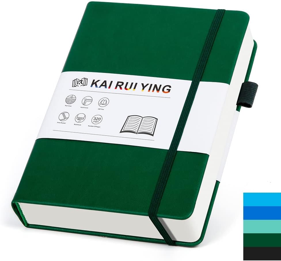 KaiRuiYing Lined Journal Notebook with Pen Holder, 320 Pages, 5.5'' × 8.6'' Medium Size A5-100 GSM Thick Paper, for Writing, Work, Office, Leather Hardcover