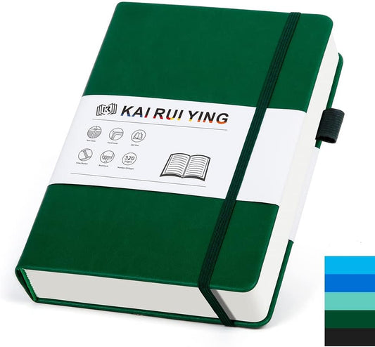 KaiRuiYing Lined Journal Notebook with Pen Holder, 320 Pages, 5.5'' × 8.6'' Medium Size A5-100 GSM Thick Paper, for Writing, Work, Office, Leather Hardcover