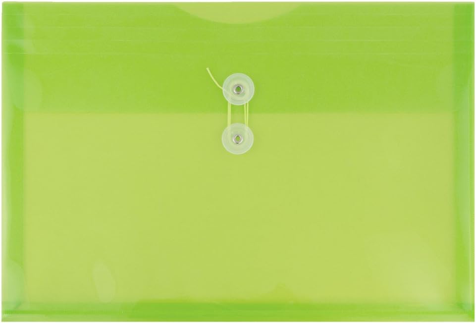 JAM PAPER Plastic Envelopes with Button & String Tie Closure - Letter Booklet - 9 3/4 x 13 - Lime Green - 12/Pack