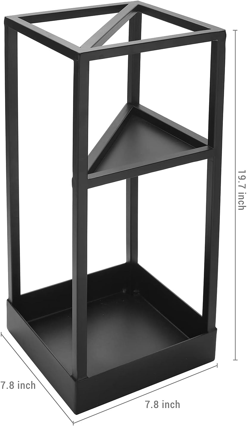 MyGift 20 Inch Tall Modern Brass Tone Metal Geometric Freestanding Entryway Umbrella Rack or Cane Holder with Shelf for Small Umbrellas and Bottom Drip Tray (Black)