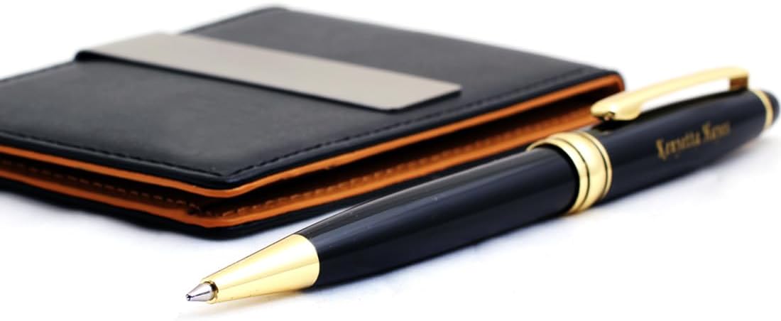 Free Engraving - Personalized Groomsmen Gift, Roller Ballpen, Ballpoint pen, Ball pen, Refillable Pen, Refill pen, Leather Money Clips, Card Holder, Three Lines Each 30 Characters