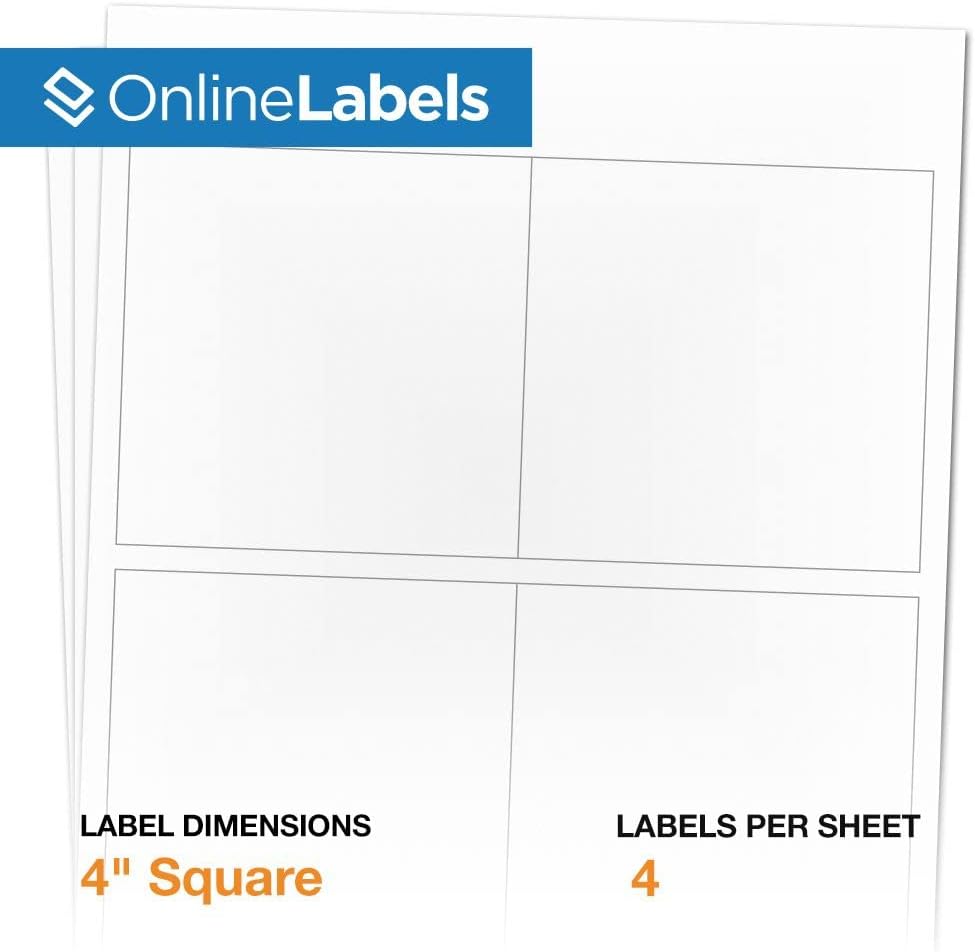 4 x 4 Square Label - Pack of 2,000 Labels, 500 Sheets - Inkjet/Laser Printer - Online Labels