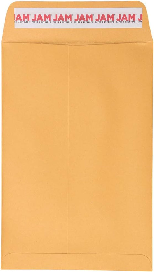 JAM PAPER 6 x 9 Open End Catalog Envelopes with Peel and Seal Closure - Brown Kraft Manila - Bulk 500/Carton