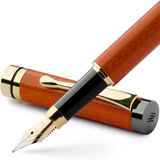 Wordsworth & Black Fountain Pen Set, Luxury Bamboo Wood - Fine Nib, Gift Case; Includes 6 Ink Cartridges, Ink Refill Converter -Journaling, Calligraphy; Drawing, Smooth Writing [Cherry Wood]