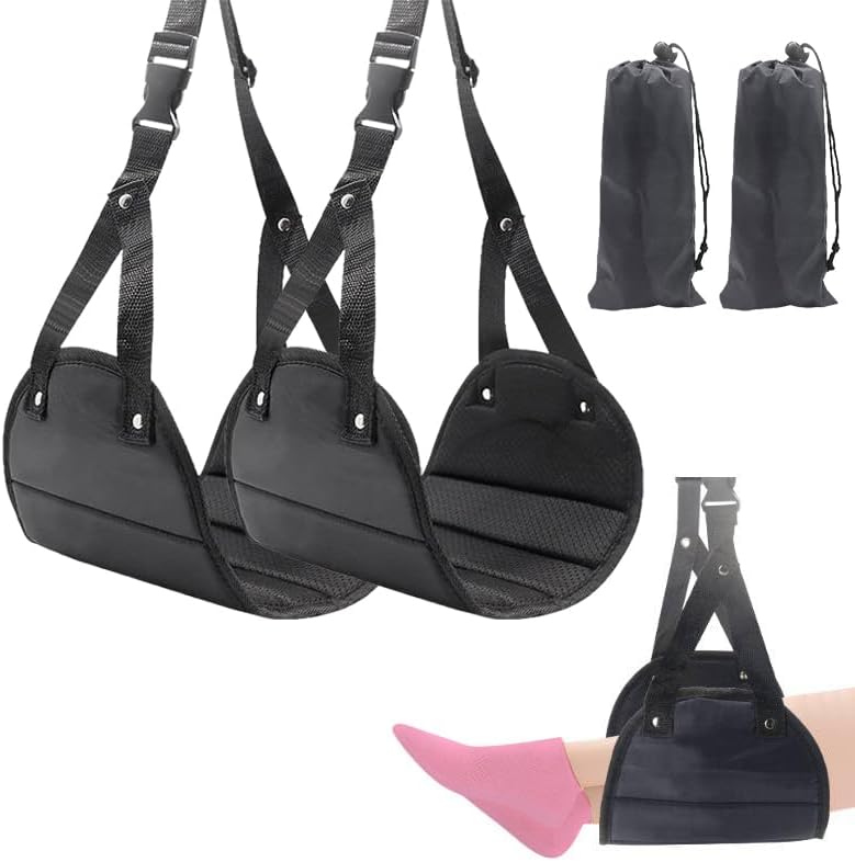 Set 2 - Airplane Foot Hammock for Plane Travel - Travel Foot Rest for Airplane Flights - Foot Sling for Airplane Travel - Leg Hammock for Airplane Travel