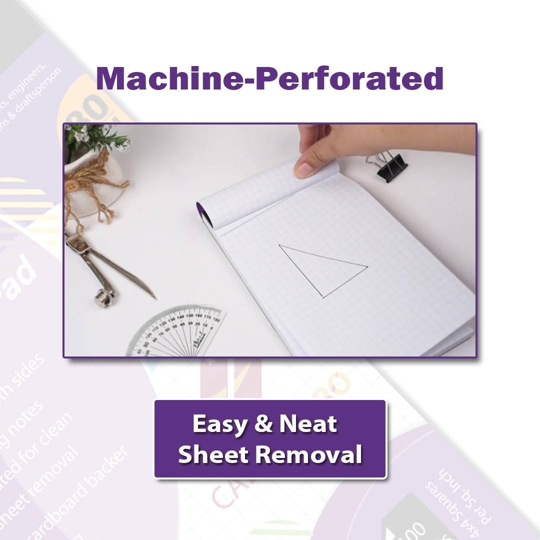 Jr. Legal 5"x8" Compact Graph Pad, 1/4" Double-Side Quadrille Grid, 21-Gram Paper, 100 sheets (200 Pages)/Pad, Sturdy Binding, Perfect for on-the-go use, Students & Professionals (4, White)