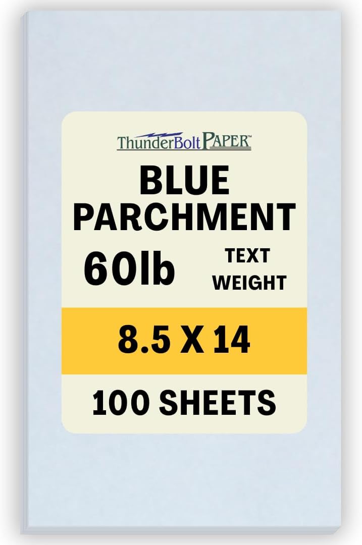 100 Light Blue Parchment 60# Text (=24# Bond) Paper Sheets - 8.5" X 14" (8.5X14 Inches) Legal|Menu Size - 60 lb/Pound is Not Card Weight - Vintage Colored Old Parchment Semblance