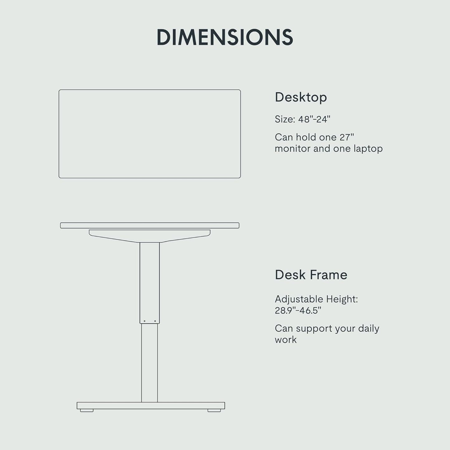 FLEXISPOT EN1 One Piece Standing Desk 48 x 24 Inches Electric Stand Up Desk for Home Office (Black Frame + Black Top)