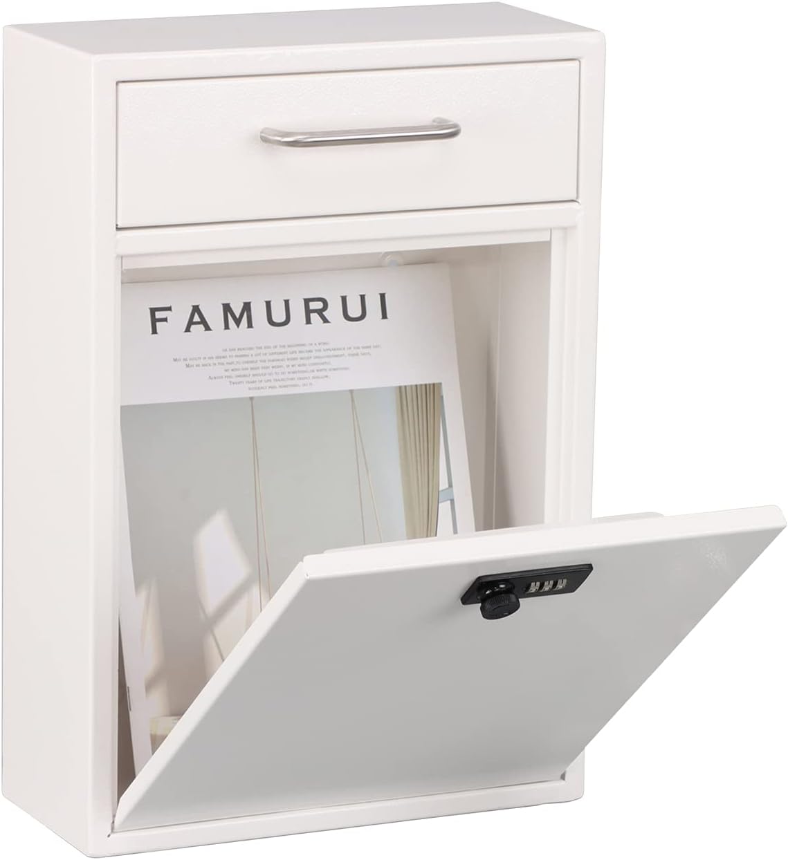 xydled Wall-Mount Mailbox with Combination Lock, Steel Key Lock Mail Boxes Outdoor, Locking Wall Mount Mailbox, Security Key Drop Box, Collection Boxes, 17.2H x 12.2L x 5.8W Inches, White, XL Large