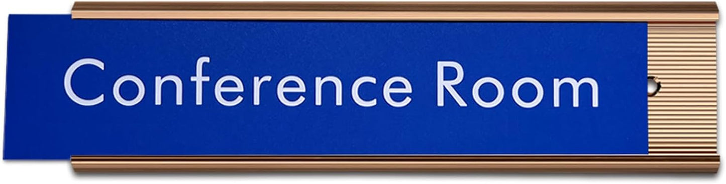 10 Pack Aluminum Name Plate Holders for Door or Wall, 2” x 8” Office Wall Mount Name Plate Holder with Textured Design and Double Sided Tape, for Office, Business, Meeting Room (Rose Gold)