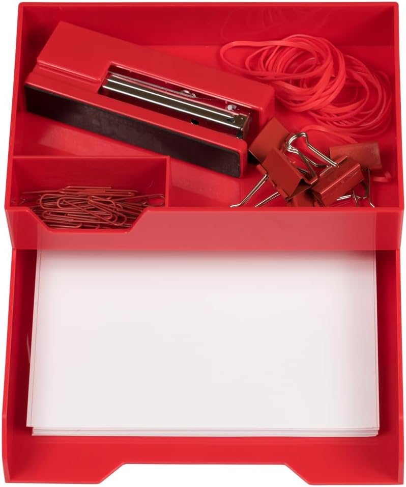 JAM Paper Stackable Half Desk Trays - Red - Office & Desk Supply Organizer Top Tray - Sold Individually