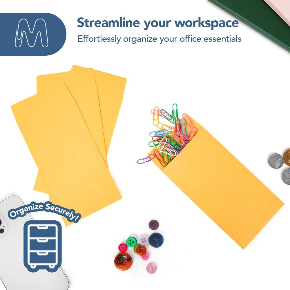 MOS #7 Gold Coin Envelopes 3.5 x 6.5 Inch 120 Pack — Self-Seal Yellow Money Envelopes for Cash, Budgeting, Savings Challenges, Seed Storage, Small Parts