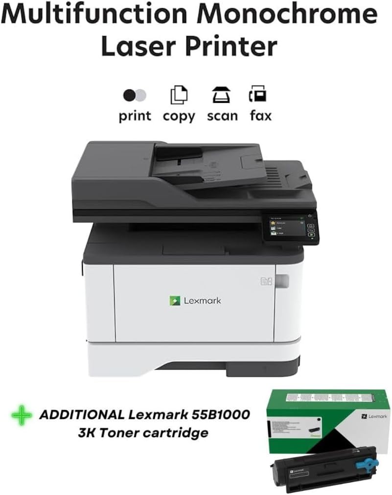 LEXMARK MX431adn Laser Multifunction Printer - Monochrome (29S0200) Bundle with 55B1000 Black 3K Yield Toner Cartridge