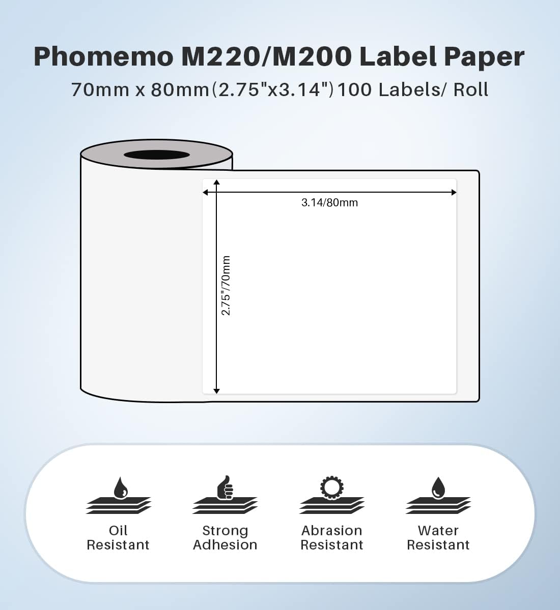 Phomemo 2.75'' x 3.14'' Labels - Compatible Phomemo M220 M200 Address, Barcode Labels - Direct Thermal Labels, Black in White,1Roll / 100 Labels