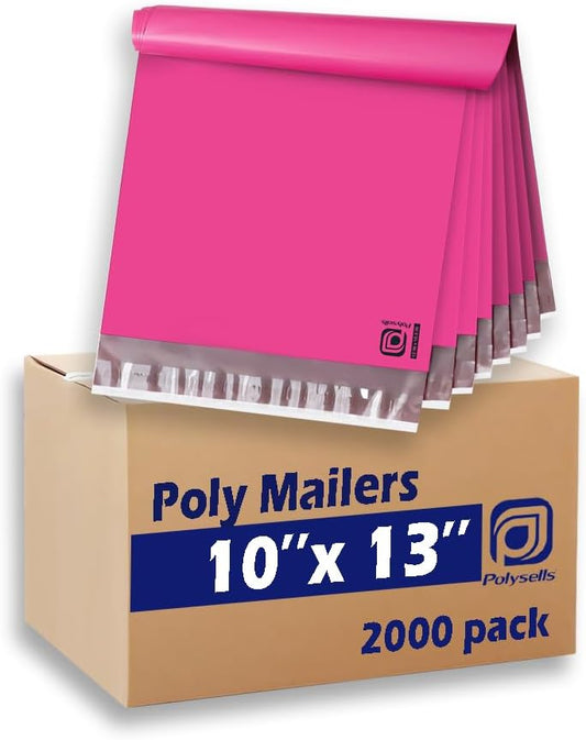 POLYSELLS 2000 pcs 10x13 Inches Pink Poly Mailers Shipping Envelopes, Strong Adhesive Sealing, Waterproof, and Tear-resistant Postal Mailing Bags for Clothing, Books, and Accessories