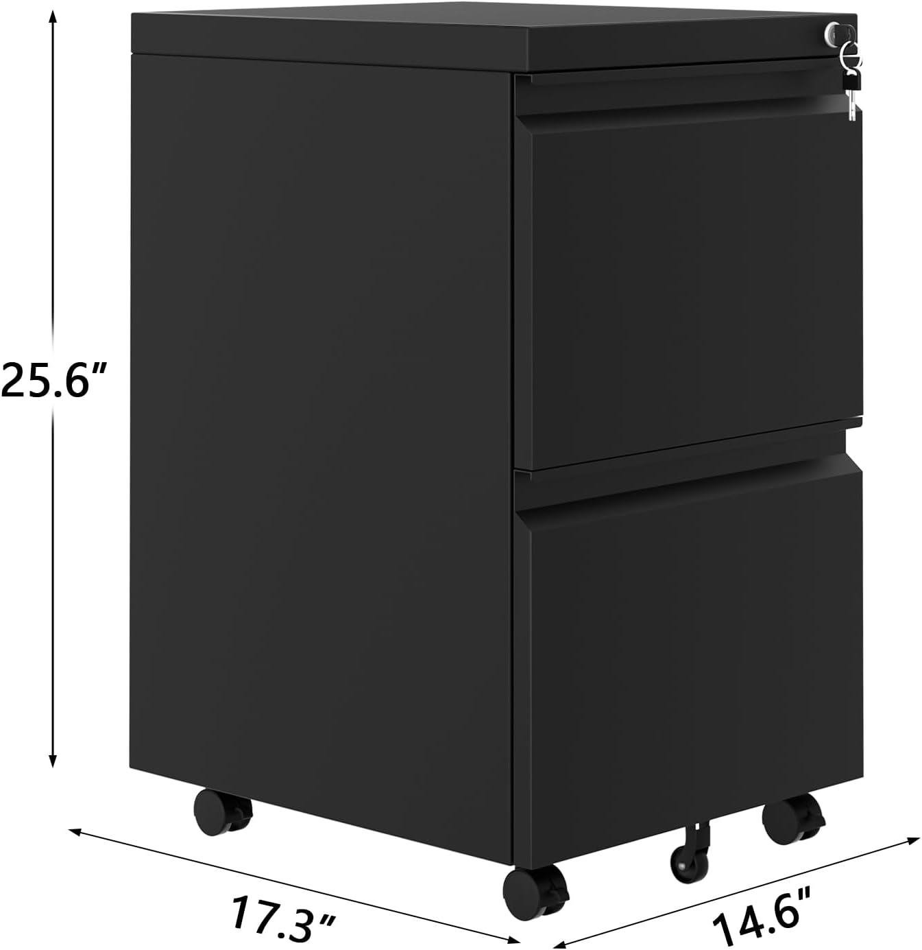 GarveeHome File Cabinet 2-Drawer on Wheels w/Lock | Under Desk Metal Rolling | Legal/A4/Letter Storage for Home Office, Black