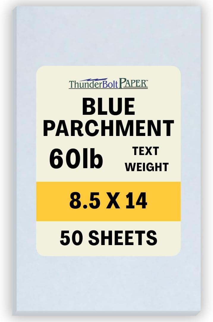 50 Light Blue Parchment 60# Text (=24# Bond) Paper Sheets - 8.5" X 14" (8.5X14 Inches) Legal|Menu Size - 60 lb/Pound is Not Card Weight - Vintage Colored Old Parchment Semblance