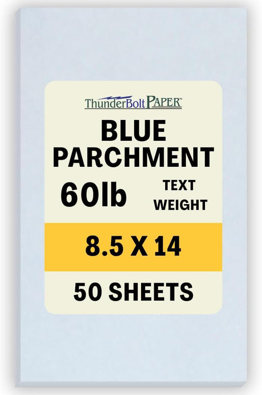 50 Light Blue Parchment 60# Text (=24# Bond) Paper Sheets - 8.5" X 14" (8.5X14 Inches) Legal|Menu Size - 60 lb/Pound is Not Card Weight - Vintage Colored Old Parchment Semblance