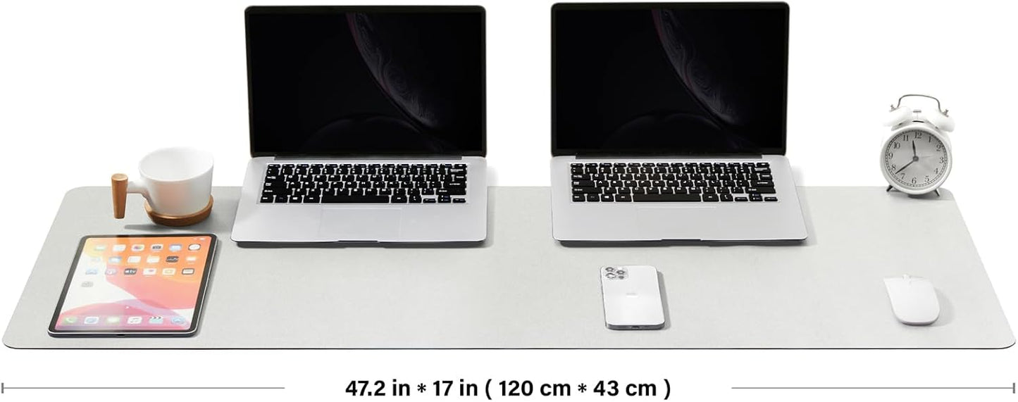 Large Desk Mat - 47.2"x 17" Non-Slip PU Desk Pad for Office and Home - Ideal for Large Mouse Pad and Desk Mats on Top of Desks(White)