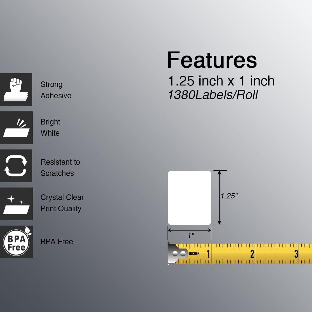 BETCKEY - 1.25" x 1" (32 mm x 25 mm) UPC Barcode & Address Labels Compatible with Zebra & More Label Printer,Premium Adhesive & Perforated [6 Rolls, 8280 Labels]