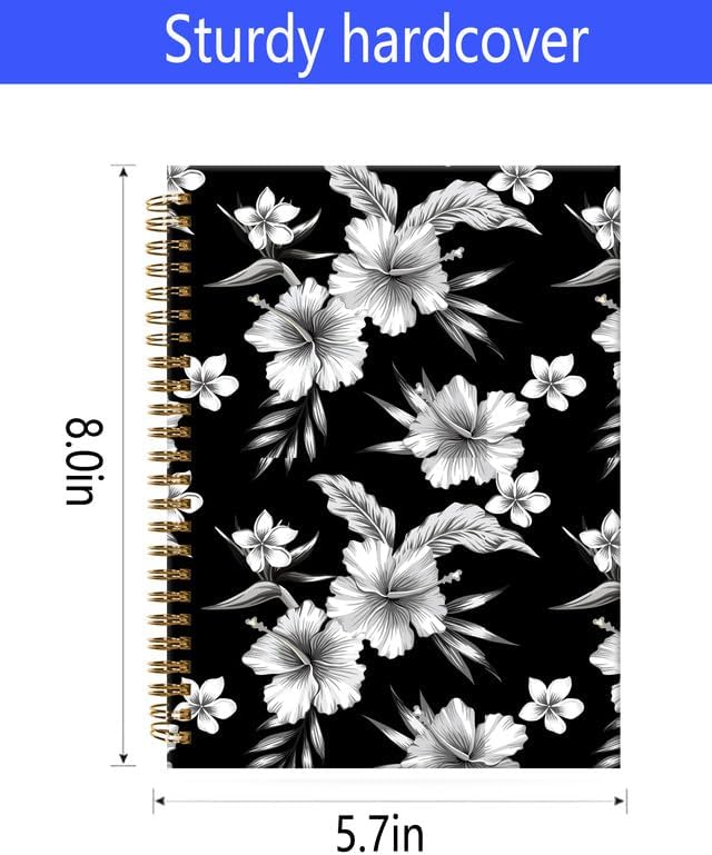 Spiral Journal Notebook,A5 Hardcover Lined Journals for Women Girl 6 x 8.3 in,120 Pages Thick Paper,Cute College Ruled Writing Notebook for Gifts Office Work School(Tropical Hibiscus Flower)