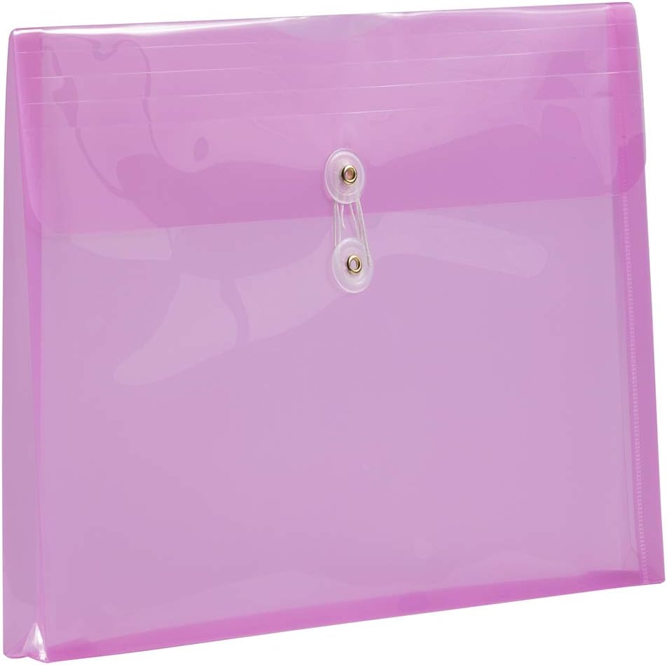 JAM PAPER Plastic Envelopes with Button & String Tie Closure - Letter Booklet - 9 3/4 x 13 - Lavender Purple - 12/Pack