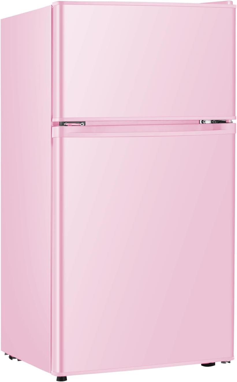 Mini Fridge With Freezer,3.2 Cu.Ft Compact Refrigerator,Mini Refrigerator With 2 Doors For Bedroom,Office,Kitchen,Apartment,Dorm(pink)