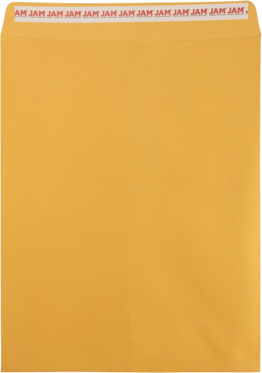 JAM PAPER 12 x 15 1/2 Open End Catalog Recycled Envelopes with Peel and Seal Closure - Brown Kraft - 100/Pack