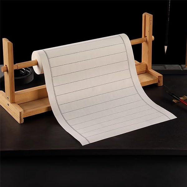 MEGREZ Chinese Calligraphy Brush Writing Practice Paper, Xuan Paper Roll Rice Paper Calligraphy with Vertical Grids, 35cm x 50m(13.8in x 164ft), Half Raw Ripe Xuan Paper, 3cm/Grid, White
