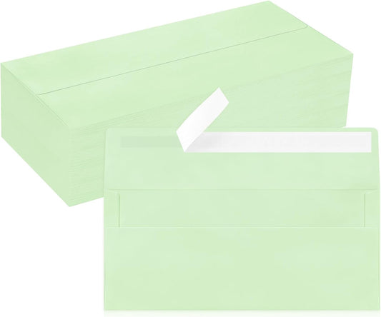 100 Pack #10 Business Envelopes, Light Green Standard Envelopes Self Seal, Letter Size Mailing Envelopes for Checks Letters Invoices Christmas Birthday Graduation Wedding, 4 1/8 x 9 1/2 Inch