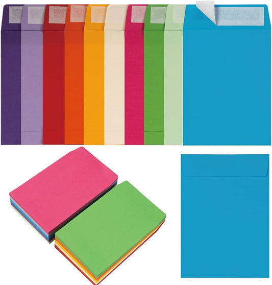 100 Pack Seed Envelopes Self-Adhesive Small Coin Envelopes Seed Storage Packets for Garden, Office or Wedding Gift (Colorful, 3 1/4 ×4 1/2 inches)
