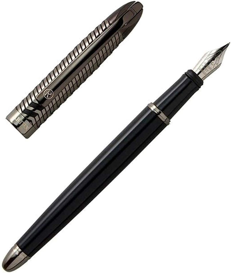 Stylish Fountain Pen : Luxury,Elegant,Germany F Fine Nib, Gift for Men & Women, Professional, Executive, Metal, Gift Box. –Free Engraving (Black (Piano Style)),14cmx1.2cm(AT-F4CARBON-1)