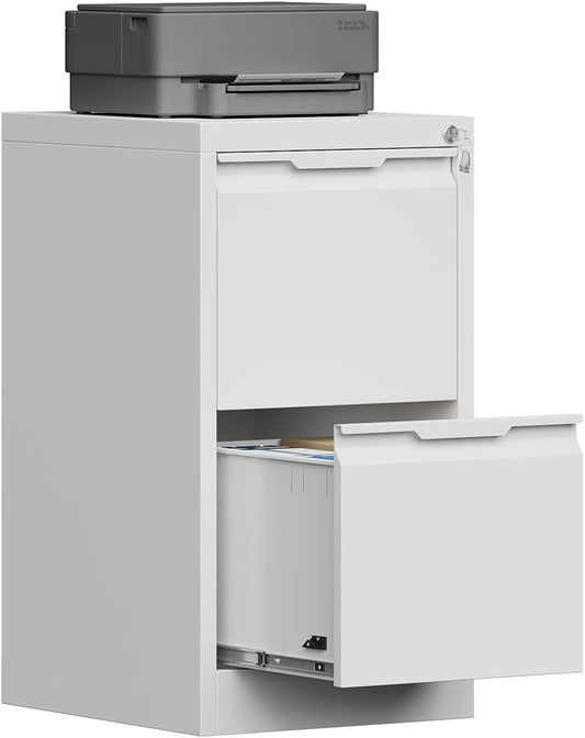 2 Drawer File Cabinet, Metal Vertical File Cabinets with Lock for Home Office, Locking File Cabinet Hanging Files for A4/ Legal/Letter, Assembly Required (White, 2 Drawer - 15" W)