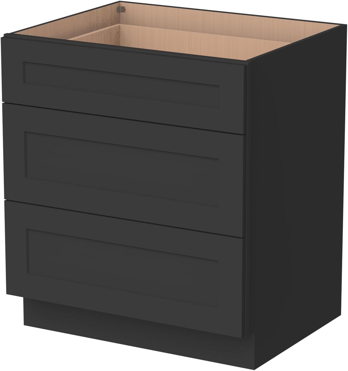 Shaker Style Charcoal Black RTA Base Cabinet with Drawers - Solid Wood 3-Drawer Design with Soft Close, 24" W x 24" D x 34.5" H, Perfect for Standalone Use or Kitchen Cabinet Combinations
