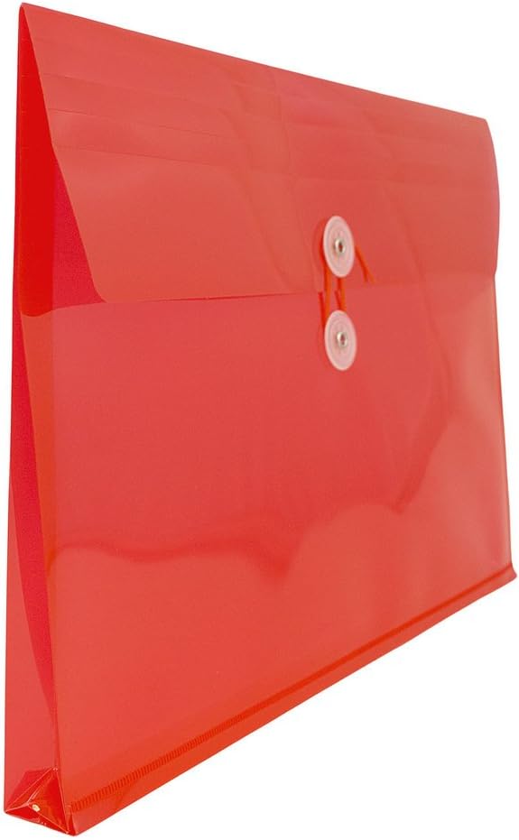JAM PAPER Plastic Envelopes with Button & String Tie Closure - Letter Booklet - 9 3/4 x 13 - Red - 12/Pack