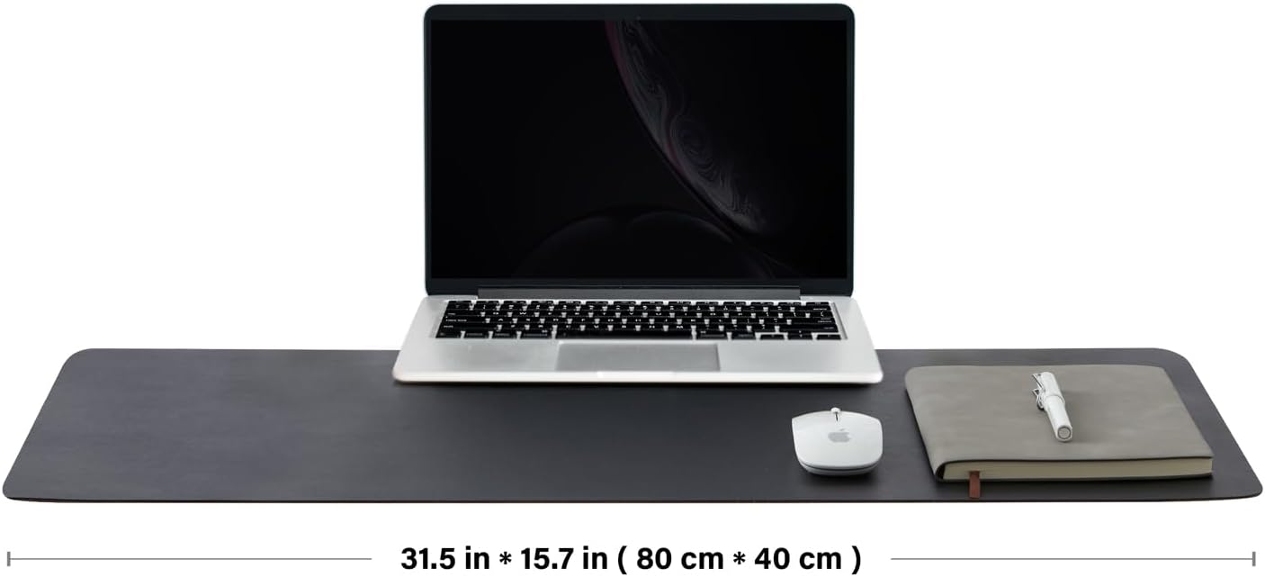 Leather Desk Mat - Non-Slip PU Desk Pad for Office Home - Organization Accessory - Ideal for Large Mouse Pads (Black,31.5"x 15.7")