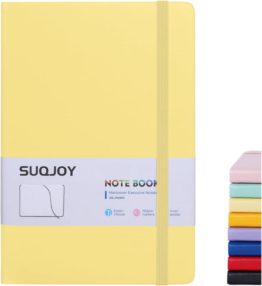 Lined Journal Notebook for Women Men,5.5"x8.3",100 GSM Thick Paper, A5 Hardcover Leather Journaling Notebooks for Writing,Travel,Work & School,College Ruled Notebooks for Note Taking Diary(Yellow)