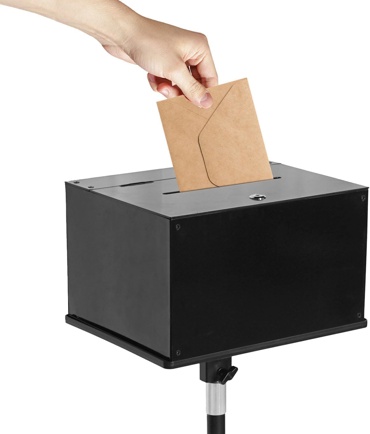 Clear Acrylic Suggestion Box with Lock and Sign Holder – Ballot Box for Voting, Donations, Charity, Raffles, Church & Event Fundraising (Metal)