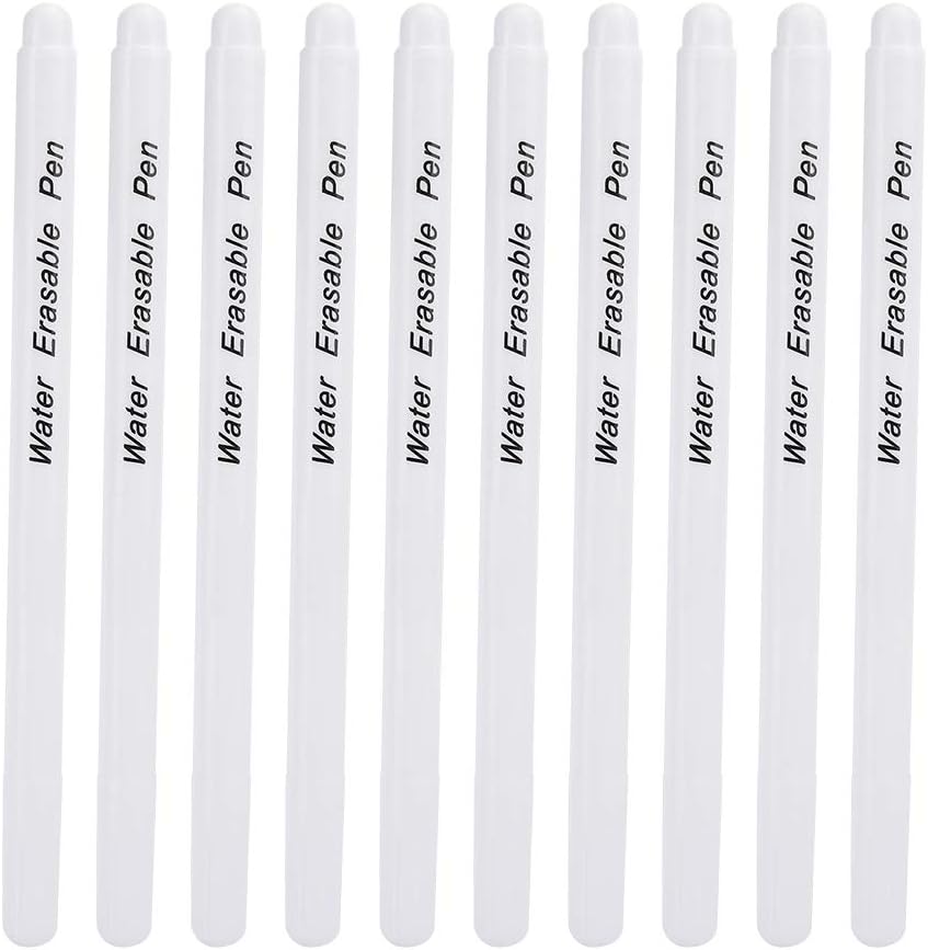 Water Erasable Fabric Marking Pens, White Single Head, Soluble Tailoring Tool for Sewing, Embroidery, DIY Crafts, 10 Pack