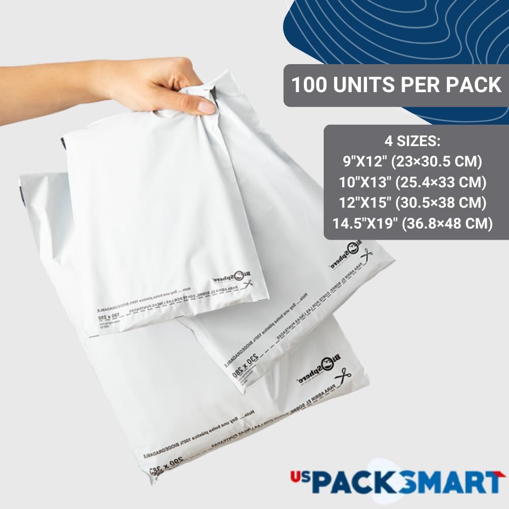 White Plastic Poly Mailers 10"x13" | Shipping Bags for Clothing, Books & Accessories | Durable Shipping Envelopes | Waterproof and Tear-Proof with Strong Self-sealing Adhesive | 100-Pack