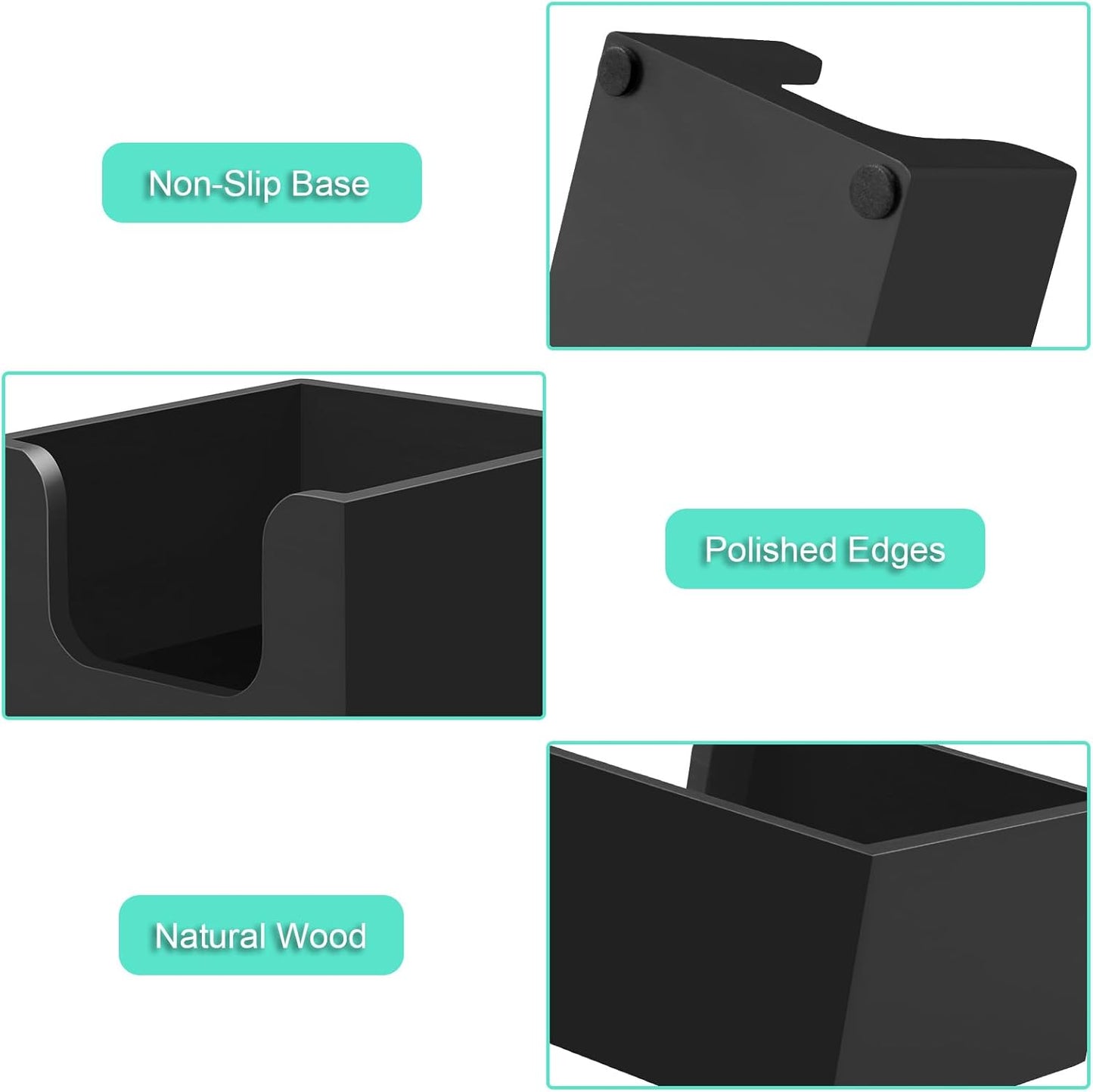 Wood Sticky Note Holder, Post It Note Dispenser for Office Desk Accessories, Self Stick Note Pad Holder, Memo Pad Holder Dispenser Organizer for School Office Desk Supplies, Black