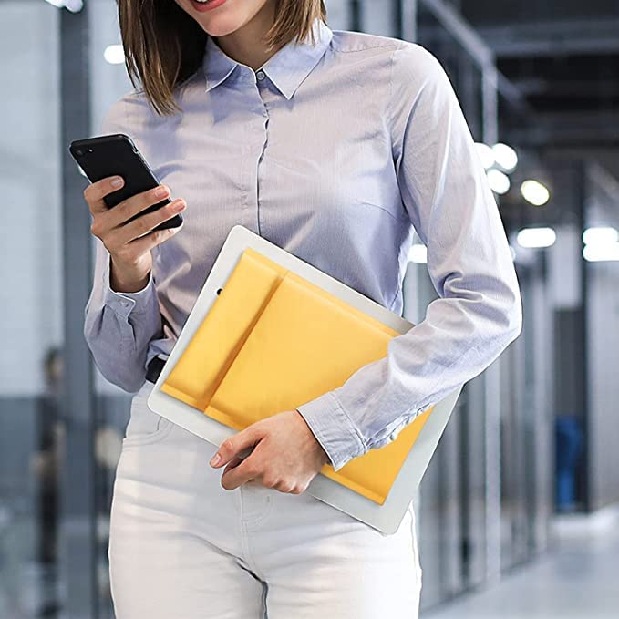 Fuxury Kraft Bubble Mailers 4x8" 400Pack Padded Envelopes Thick Bubble Envelopes Usable Size 4x7" Waterproof Cushioned Padded Mailers Packaging for Small Business #000 Yellow