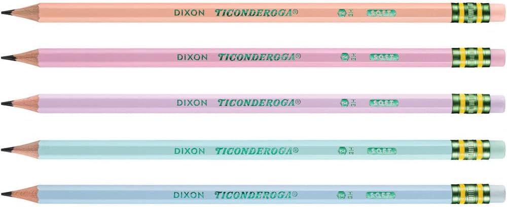 Ticonderoga Wood-Cased Pencils, Pre-Sharpened, 2 HB Soft, Pastel Colors, 18 Count