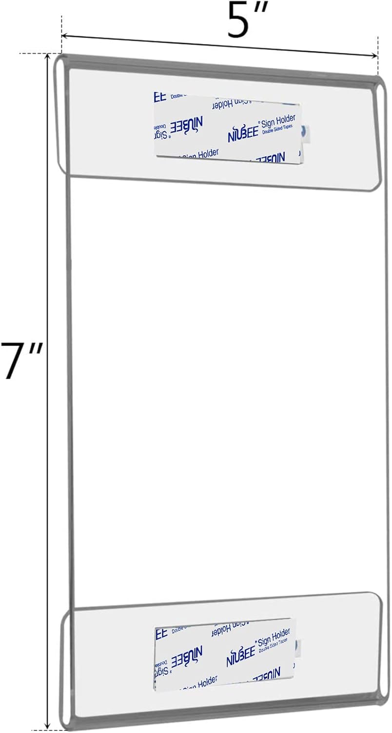 Niubee Acrylic Sign Holder 5x7 Vertical, Wall Mount Sign Holder Door Sign Holder Memo Holder Clear Wall Frame with Tape Adhesive for Office, Home, Store, Restaurant, No Drilling - Vertical (6 Pack)