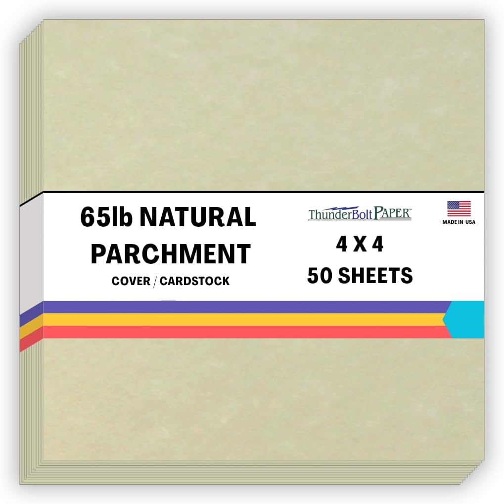 50 Natural Parchment 65lb Cover Paper Sheets 4 X 4 Inches Cardstock Weight Colored Sheets 4" X 4" (4X4 Inches) Small Square Card Size - Printable Old Parchment Semblance