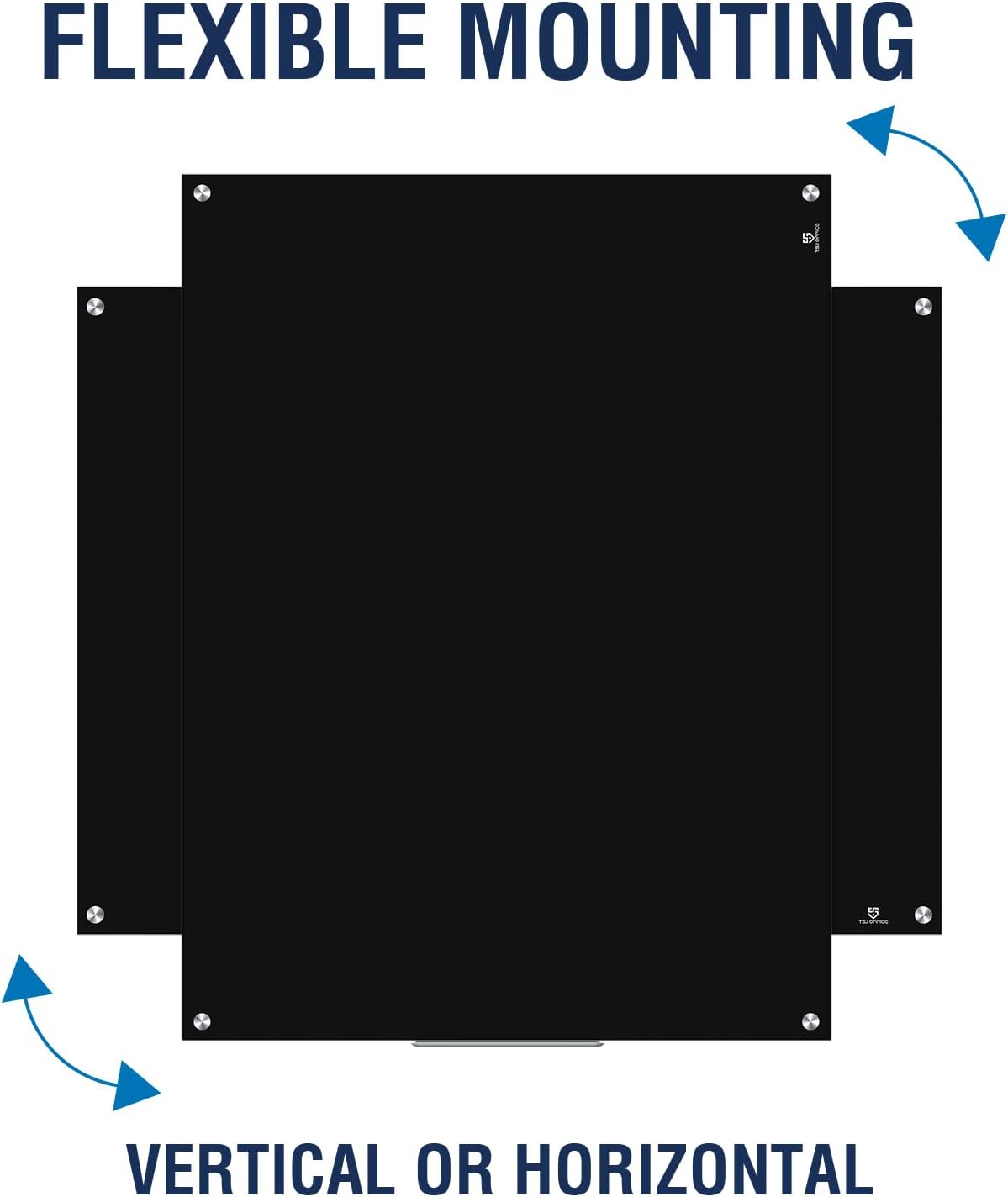 TSJ OFFICE Glass Dry-Erase Board - 48 x 30 Inches Wall Mounted Black Glass Magnetic Whiteboard, Large Frameless White Board for Office, Home & School