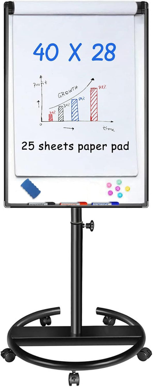 maxtek Mobile Dry Erase Board – 40x28 inches Magnetic Portable Whiteboard Stand Easel White Board Flipchart Easel Board with 25 Sheets Paper Pad