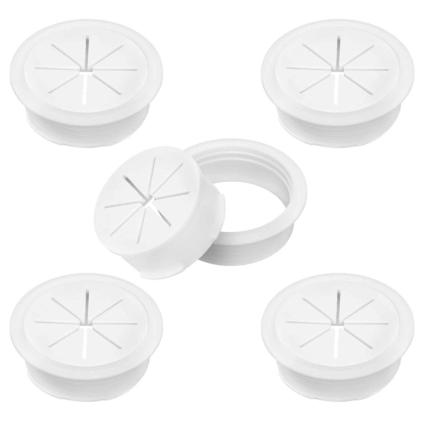 2" White Desk Grommet, JTemgle Flexible Cable Grommet Plastic Cable Hole Cover Wire Organizer Caps Desktop Cord Management for Home Office TV Stands Tabletops, 5 Pieces