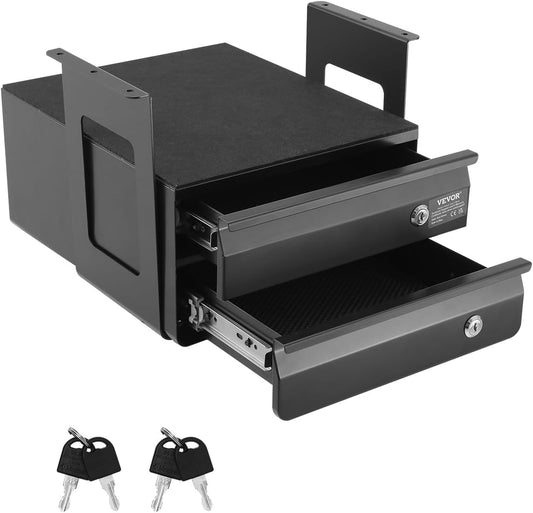 VEVOR Under Desk Double Stacked Lockable Slide Out Drawer, 13 inch Lockable Under Table Pull-out Drawer Attachment for Sit Stand Workstation, Secure Under Desk Storage Organizer, Black
